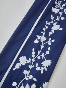 3件套少女休闲度假风亚麻印花衬衫、吊带背心和裤子套装 - 藍色 - 查看 8