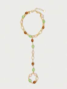 Glisma 18K Gold-Plated Single Piece, Party,Concert/Festival, Nightclub Cute Luxury Metal/Metal Texture, Gem-Decorated Beaded Finger Chain, Holidays, Y2K Style/For Mother/Lady/Girl/Festival/Holiday/Vacation/Retro/ (The Color Of The Beads Is Random, According To The Number Of Beads, There Is A Difference In Size)Summer,Beach,Prom - Multicolor - View 2