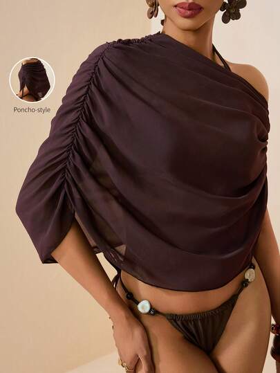 Zivah 2026 Women's Vacation Casual Beach Sheer Chiffon Side Drawstring Ruched Cover Up Coverup