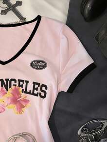 Glimmora Áo thun nữ tay ngắn cổ chữ V in họa tiết tối giản - Nhiều màu - Xem 4