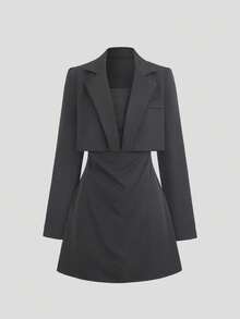 Sweetra Bộ vest và váy quây dáng ôm thanh lịch mùa Thu/Đông mới, thích hợp cho công sở. - Màu xám đen - Xem 3