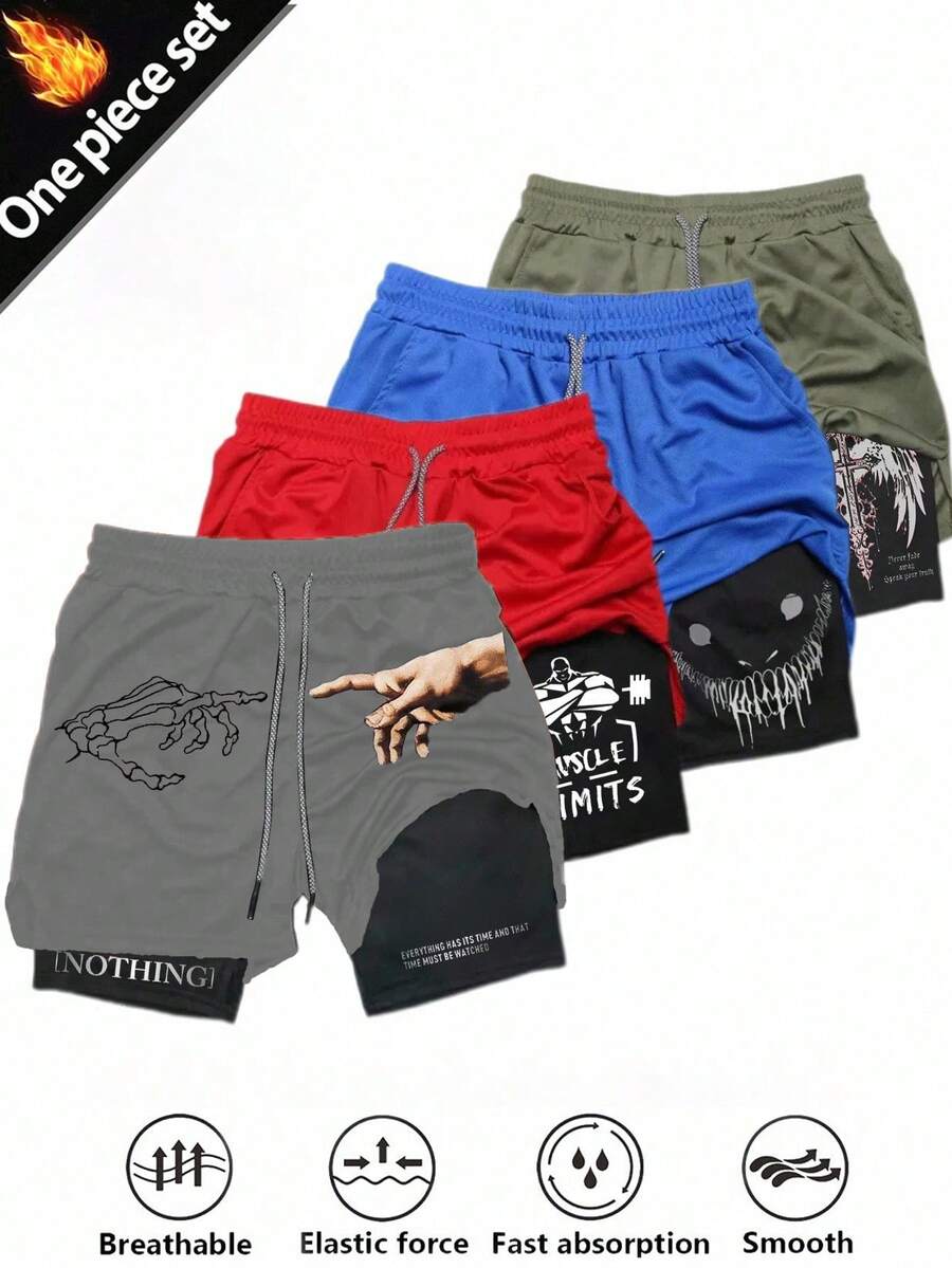 Gym Rark Men's Drawstring Waist Double Layer Sports Shorts - Grey - View 1