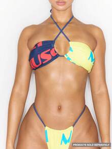 MUSERA 交叉前片撞色印花比基尼上衣（仅限春夏度假性感酷女孩伊比沙岛音乐节假日驿站） - 彩色 - 查看 1