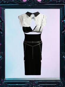 Fantasy Costume Bộ trang phục Halloween gợi cảm khoét rỗng 5 món - Đen và trắng - Xem 2