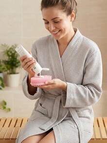 硅胶沐浴海绵刷，干式按摩身体磨砂去角质工具，适用于背部淋浴清洁 - 彩色 - 查看 5