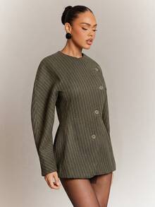 Hauture Women's Striped Print Round Neck Casual Versatile Long Sleeve Top - Khaki - View 5