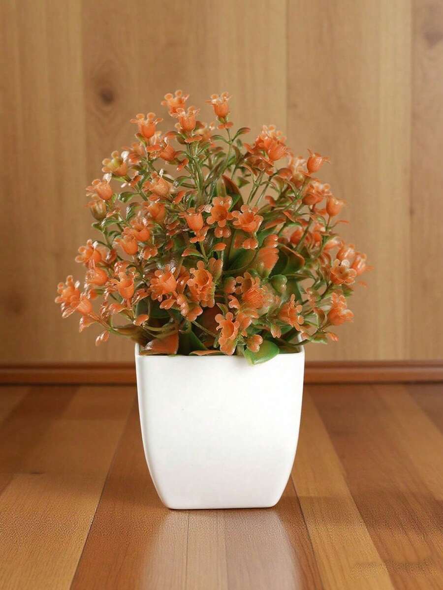 4 piezas/2 piezas Plantas artificiales mini, plantas pequeñas falsas en maceta, decoración de escritorio para el hogar y la oficina, verdor de cocina, centro de mesa de otoño, estilo granja, decoración de mesa de café, adecuado para otoño, Halloween, Navidad (Naranja) - Multicolor - Ver 1