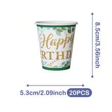Leaves & Gold Rim Happy Birthday Disposable Plates, Napkins And Cups Set, Serves 20 Guests. This Disposable Party Set (Including Plates, Napkins And Cups) Is Perfect For Birthday Parties, Weddings And Family Picnics. - View 7
