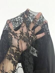 SHEIN PETITE 夏季海滩度假纯红色荷叶边雪纺迷你连衣裙，适合日常约会、夜间外出、夜店、派对、聚会、鸡尾酒会、泳池派对、返校季服装、校园连衣裙、假日连衣裙、蓬蓬裙 - 黑色 - 查看 6
