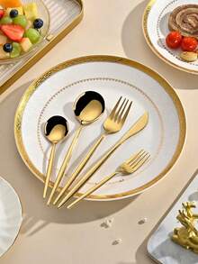 Cirelle Bộ dao dĩa mạ vàng 30 món - Dành cho 6 người, Bộ dao dĩa cao cấp bằng thép không gỉ, Thích hợp cho đám cưới và các dịp lễ kỷ niệm, Quà tặng tân gia lý tưởng - Nhiều màu - Xem 4
