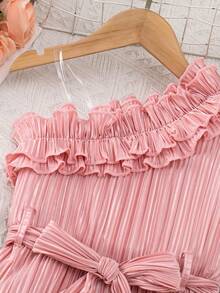 SHEIN Mono ajustado sin mangas con volantes, estilo de vacaciones para niñas 2026 - Albaricoque - Ver 3