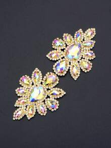 1颗45*59mm缝制金色水晶AB玻璃水钻贴花缝纫花朵水晶石平底爪镶钻，适用于婚纱、鞋子工艺品 - 1pc - 查看 8