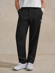Men's Black Color Drawstring Waist Front Slit Pocket Casual Pants Daily Essential Wardrobe Staple Basic Style All-Match Style Go-To Piece Mix-And-Match Item Casual Versatile Style Summer Wardrobe Essentials Casual Outfit Ideas Laid-Back Look Casual Long Pants, Dress Pants, Father's Day Gift - Black - View 1