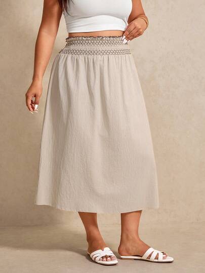 Elaquor 大码女式夏季休闲简约纯色中长沙滩度假裙