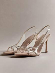Hauture #EveningLuxe 女士裸色透明水钻细带高跟鞋 – 优雅婚礼及派对凉鞋 - 米色 - 查看 5