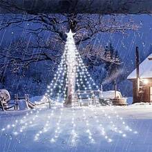 1PC USB Powered LED Waterfall Lights, Star String Lights, With Remote Control, 8 Modes Of Outdoor And Indoor Fairy Lights, Adjustable Height, Infrared Sensor, Suitable For Courtyard, Party,Christmas Tree, Halloween, And Thanksgiving Decoration,Colorful Light String/White Light /Warm Light String - white light - View 7