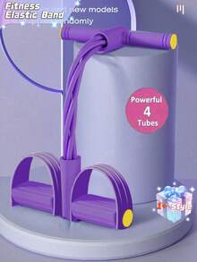 Four-Tube Leg Pedal Resistance Band, Sit-Up Assist, Fitness Equipment, Leg Massager. - Purple - View 4