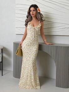 Jemour Women Sleeveless Ditsy Floral Dress - Pink - View 1