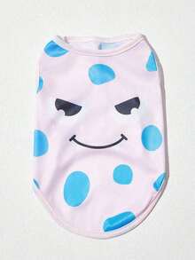 PETSIN 春夏可爱简约粉蓝波点怪兽印花透气网眼无袖宠物背心，柔软有弹性，欧美流行，适合猫狗穿着。 - 彩色 - 查看 3