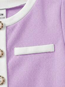 LMoss Kids Baby Girl Purple Contrast Color T-Shirt Set, Fashionable Casual, Baby Girl - Purple - View 4