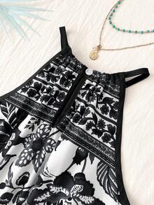 SHEIN Sparklyn Đầm ngắn tay bồng hai dây họa tiết hoa nhí màu xanh dương kiểu dáng nghỉ mát cho bé gái, thiết kế nhẹ nhàng với điểm nhấn nơ, thích hợp cho kỳ nghỉ, đi biển, mùa hè. - màu đen - Xem 7