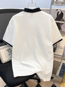 Manfinity Joysei Men's Knitted Jacquard Textured Solid Color Ribbed Collar Polo Shirt - White - View 2