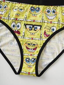 SpongeBob SquarePants | SHEIN 大码女式两件套内衣套装，吊带背心和内裤，可爱动漫系列 - 黃色 - 查看 5