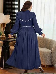 Modelyn 大码女式时尚简约优雅收腰修身连衣裙 - 寶藍色 - 查看 2