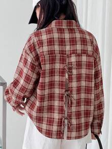 DAZY Camisa casual para niñas con diseño de abertura y lazo en la espalda, versátil y de moda para uso diario - Multicolor - Ver 5