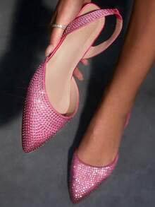 CUCCOO CHICEST Women's Crystal Embellished Pointed Toe Gorgeous Flat Shoes - Hot Pink - View 6