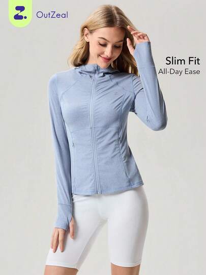 OutZeal Women Sports Jacket Workout Gym Soft Stretch Slim Fit Zip Up Hood Active Tops