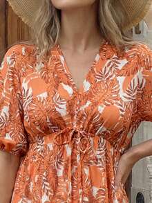 Hansera 女士夏季海滩度假热带印花V领花瓣袖层叠下摆连衣裙 - 彩色 - 查看 5