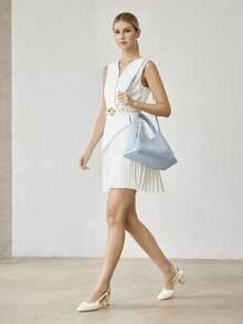 MOTF PREMIUM TAS TOTE WANITA, TAS TANGAN PU TENUN EMBOSSED YANG INDAH, COCOK UNTUK PERJALANAN SEHARI-HARI KE TEMPAT KERJA - Baby Blue - View 9