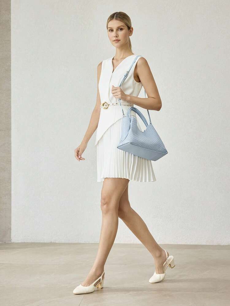 WOMEN'S TOTE BAG, EXQUISITE WOVEN EMBOSSED PU HANDBAG, MATCHING FOR DAILY COMMUTE TO WORK