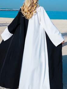 SHEIN Swim Women's Colorblock Long Sleeve Casual Kimono Cover Up - Black and White - View 9
