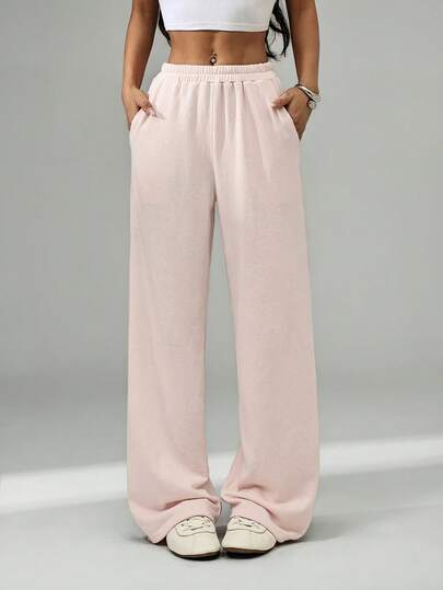 SHEIN PETITE Pantalones de chándal de felpa oversize para vacaciones, aeropuerto, casual, estilo de los 90, verano, aeropuerto, graduación, vuelta al cole, graduación, maestros para mujeres, vuelta al cole, otoño, invierno, Navidad