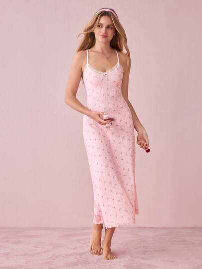 Bonmuse 女式无袖碎花撞色荷叶边休闲睡袍