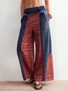 Bohemela Women's Casual Knit Patchwork Loose Pants - Multicolor - View 4