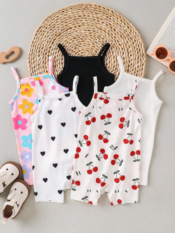 SHEIN 女婴休闲纯色针织连体衣