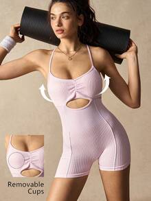 VARSIVA Women's Light Pink Seamless Jumpsuit,Backless Summer Athleisure,Elegant Sporty Gym Romper For Yoga,Pilates,Running&Fitness,Casual Bodysuit - Baby Pink - View 12