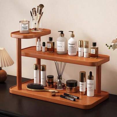 1pc Amber-Colored Minimalist Makeup Organizer - Multifunctional Storage Rack, Suitable For Vanity, Entryway And Kitchen. This Fashionable And High-End Amber-Colored Organizer Has Versatile Uses, Can Be Used To Store Cosmetics, Perfumes, Skincare Products, Lipsticks, Aromatherapy Items And Jewelry.