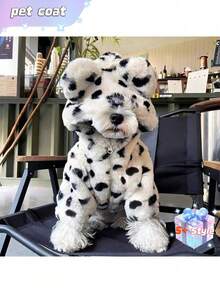 Thick, Warm Pet Coat With Tiger Spot Print. Non-Waterproof, Hand Washable, Zip Closure. Suitable For Small To Large Dog Breeds. - Black and White - View 8