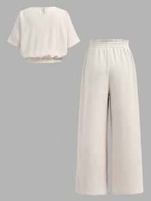 Firerie Kids 少女宽松腰身杏色纹理两件套，休闲时尚，百搭，适合派对、郊游、姐妹合照、公园、露营、度假、日常休闲等场合。 - 杏色 - 查看 2