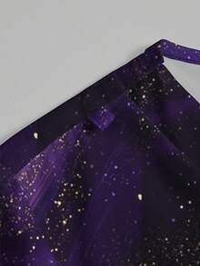 PopScrub Purple Starry Sky Graphic Print V-Neck Short Sleeve Pocket Ear Loop Split Design Women's 2-Piece Set, Spring/Summer Nurse Scrub, Pants Casual Suit, Scrub Set - Multicolor - View 5