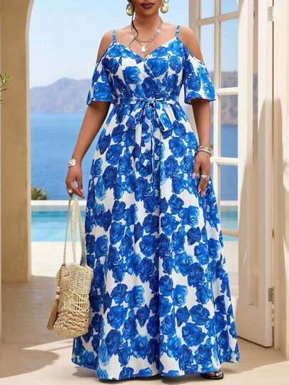 Fleurora Spring And Summer Casual Elegant Boho Casual Outing Colorful Blue Woven Ball Gown Flared Flounce Sleeve Belted Cami Dress Long Plus Size Dresses Plus Size Women's Summer Beach Vacation Floral Print Cold Shoulder Belted Dress Plus Size Floral Maxi Dress Plus Size Summer Dress Summer Dress Summer Dresses For Women Summer Outfits For Women Beach Dresses Beach Outfits For Women Beach Vacation Outfits For Wome Vacation Outfits Women Holiday Outfits For Women Summer Holiday Outfits Vacation Dress Beach Vacation Outfits For Women Casual Dresses For Women Casual Long Dress Casual Dress For Women Floral Dress Floral Dresses For Women Blue Dress Blue Dresses For Women  Plus Size Maxi Summer Dress Plus Size Floral Dress Plus Size Vacation Dress Plus Size Hawaiian Dress Plus Size Resort Wear Curvy Summer Dresses Vacation Dresses Woman Curve Long Summer Dress Plus Size Floral Plus Size Dress Vacation Plus Size Women Dresses Plus Size Summer Dresses
