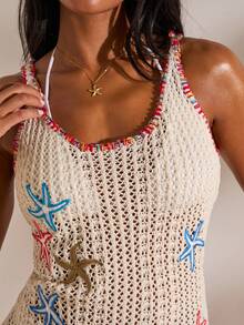 Opulessa Fashionable Round Neck Front Heart Embroidered Long Dress - Apricot - View 2