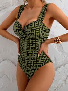 Swim Vcay Áo tắm liền thân nữ in họa tiết hình học, dây đeo dày, áo tắm liền thân đi nghỉ mát cho nữ, áo tắm bikini liền thân cho nữ, áo tắm che phủ toàn thân cho nữ. - Nhiều màu - Xem 4