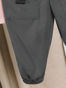 SHEIN 男婴/女婴可爱休闲字母印花宽松短袖T恤和工装裤套装，适合春、夏、秋季穿着 - 彩色 - 查看 7