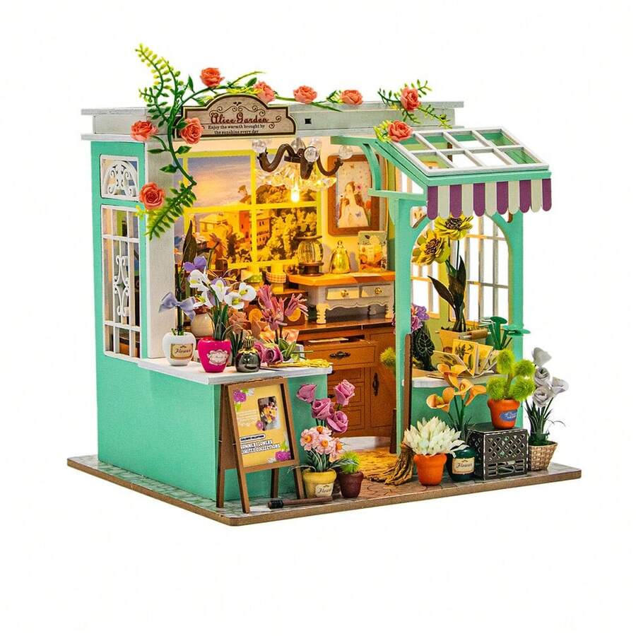 DIY花店微缩房屋玩具,全新NFC互动礼品,DIY花店,微缩建筑模型,亲子手工玩具,亲子互动玩具,益智玩具 - 彩色 - 查看 1