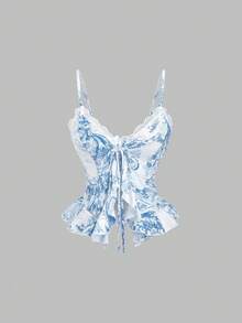 SHEIN Sweetro 女士优雅甜美2000年代风格外出上衣，全白派对套装，荷叶边修身衬衫 - 白色 - 查看 1